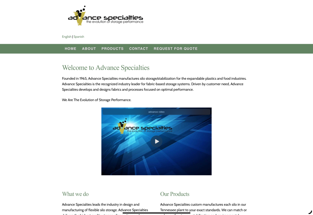a website screenshot with a white background and logo on top left. Text and an image in the center