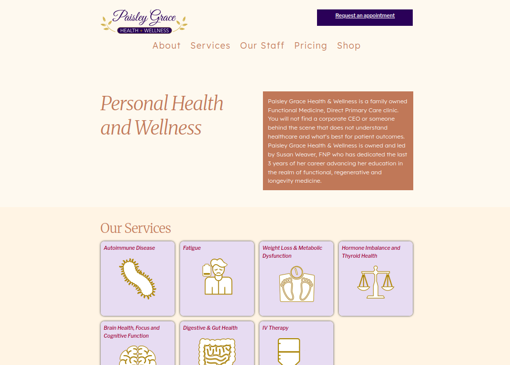 A website screenshot showing a page white on top, cream on bottom.